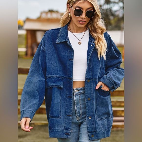 Collared Neck Button Front Denim Jacket